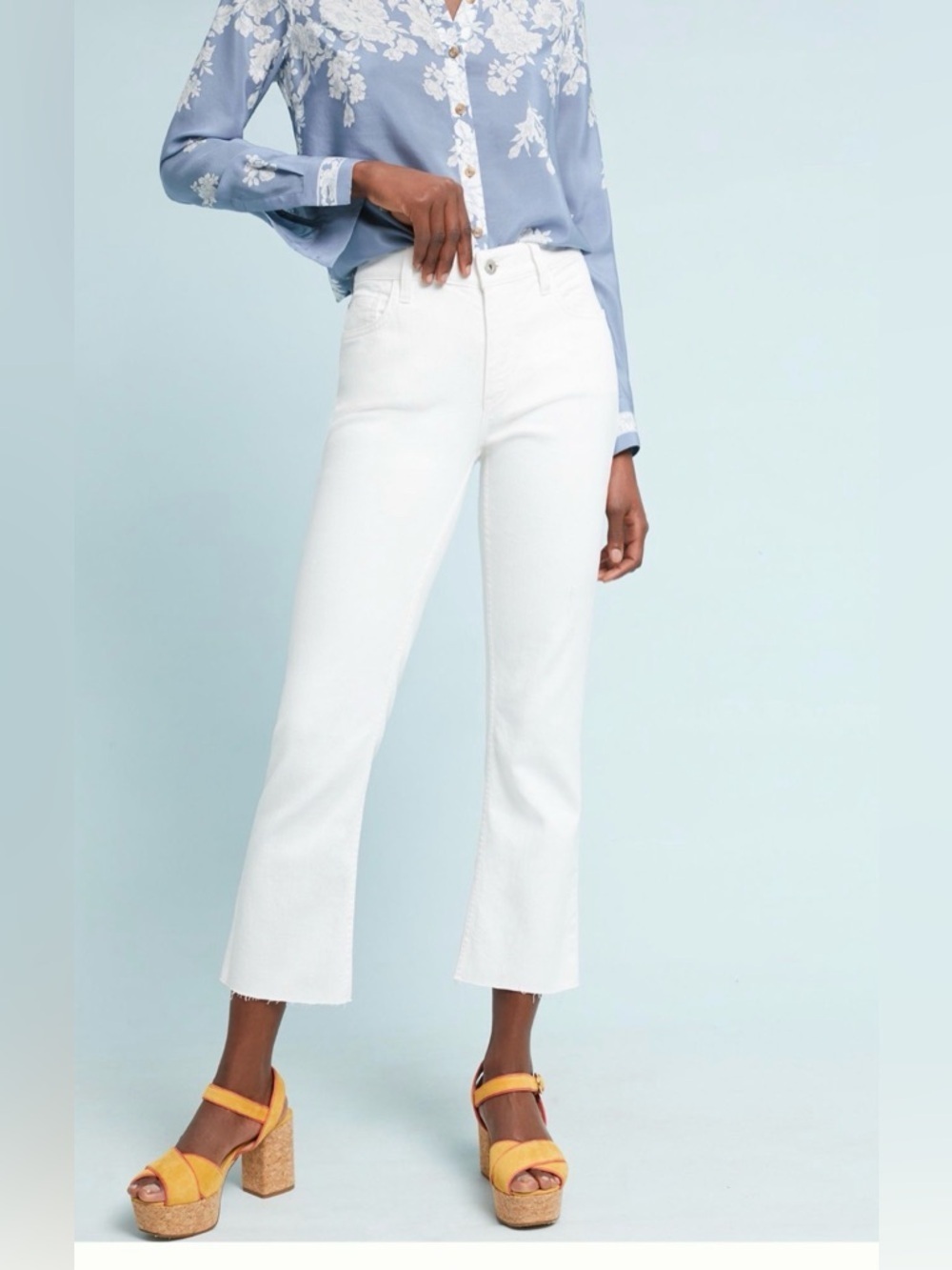 Pilcro and the Letterpress White Cropped Raw-Hem Jeans